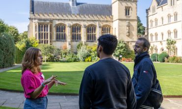 Photo of Open Day visitors talking to a student ambassador during a college tour