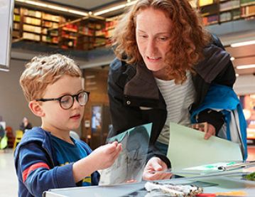 Mother and child in Weston Library